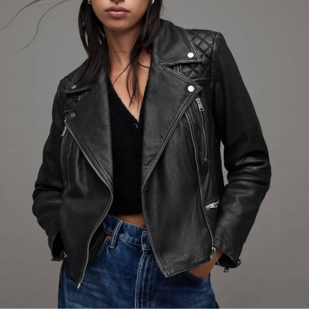 ALLSAINTS Cargo Distressed Leather Biker Jacket